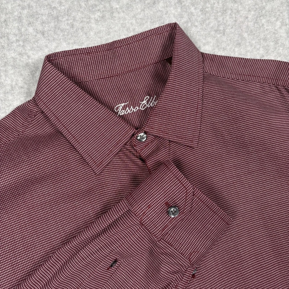 Tasso Elba Shirt Mens L Maroon & White Geometric Long Sleeve Button Up Cotton - Picture 1 of 12